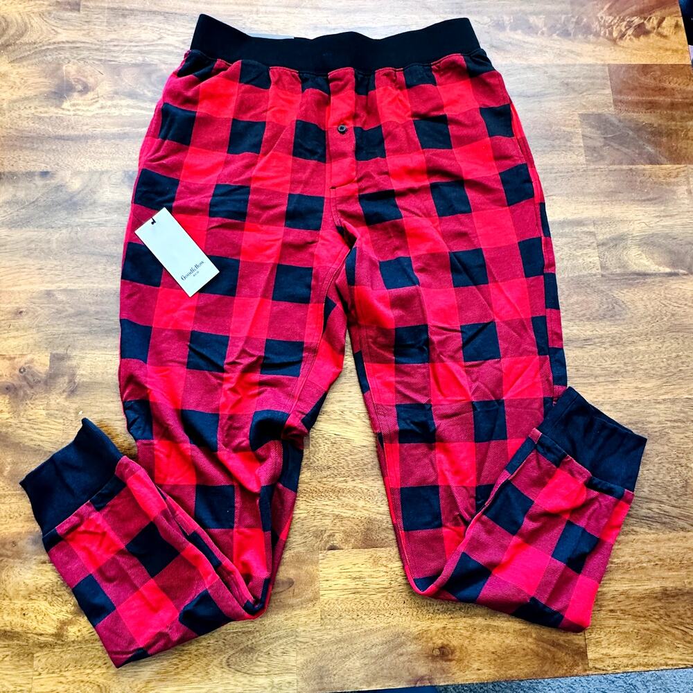 Goodfellow & CO Pajama Pants Small Womens Knit Jogger Red Black Buffalo Plaid